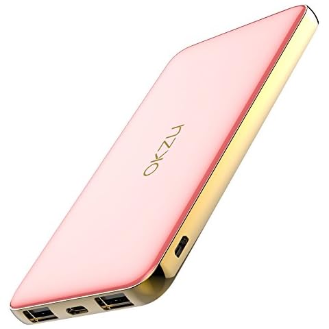 OKZU 6000mAh 5V/2A Power Bank for Heated Vest Jacket, slimline, Lightweight USB C Portable Charger, Compact External Battery Pack for iPhone, Samsung, Huawei(Pink+Gold) Cover