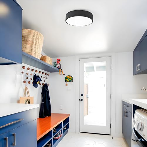 Image of 2-Light Modern Black Flush Mount Ceiling Light 11.8 Inch