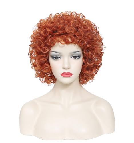 Image of Women's short curly wig, 70s disco style afro wig, wig for Halloween cosplay and parties (Orange)