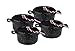 Kamberg 0008199 Set di 4 Mini Cocotte, Diametro 12 cm Rotonde Nere, Fusione di Alluminio, Rivestimento Effetto Pietra, Compatibile con Tutti i Piani Cottura, Incluso Quello a Induzione, Senza PFOA