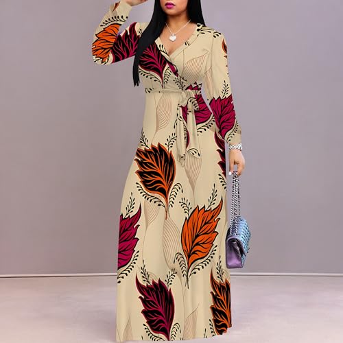 Image of PinkPatty Women's Long Sleeve Maxi Dress Plus Size Casual V Neck Wrap Dress with Pockets&Belt