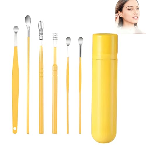 Image of 6 Pcs Ear Wax Removal Tool Set with Storage Tube, 2026 Ear Wax Removal Tool Ear Cleaning Kit, Portable Ear Pick Earwax Removal Tool Ear Cleaning Kit with Storage Box (Yellow)