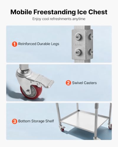 Image of VEVOR Commercial Ice Bin, Underbar Ice Bin, Stainless Steel Ice Chest with Sliding Lid, Bottle Holders, Adjustable Bullet Feet, Cooler Cart Cocktail Unit for Bar Restaurant Pub