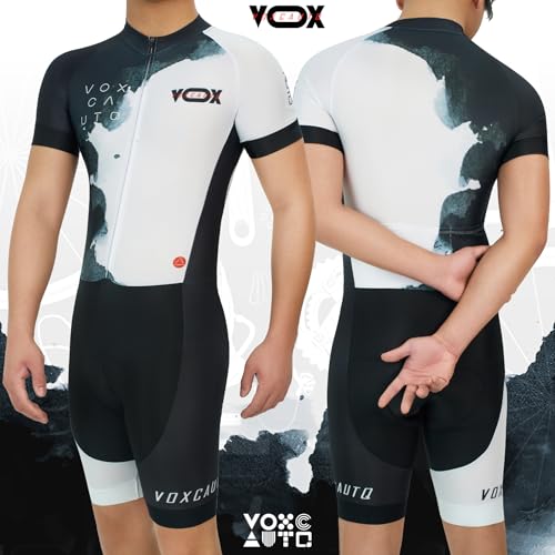 VOXCAUTQ Triathlon Anzug Herren Einteiler Kurzarm - Skinsuit Radtrikot mit dickem Sitzpolster,3 Taschen,Atmungsaktiv Schnell Trocknend für Schwimmen,Radfahren,Laufen (Typ-10,XL)