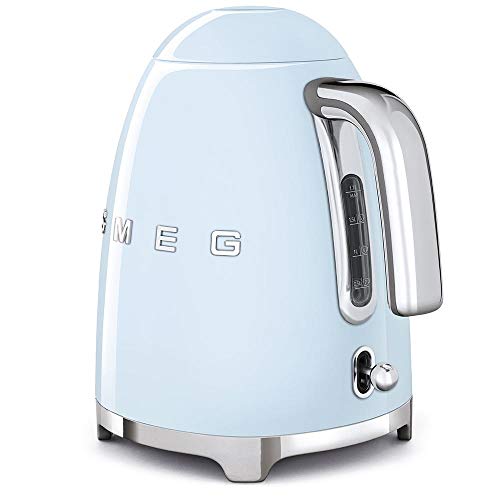 Smeg Klf03Pbuk, 50'S Retro Style Kettle, 1.7 L Capacity With Water Level Indicator, 360 Swivel Base, Anti-Slip Feet, Soft Opening Lid, Stainless Steel, Pastel Blue, 1 Year Warranty