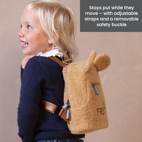 Childhome, Rucksack für Kinder, Baby, Schule, Kindergarten, Krippe, zwei Fächer, geeignet für Lunchbag/Flasche, abnehmbare Sicherheitsschnalle, wasserabweisend, My First Bag, Teddy beige – Bild 6