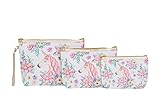 Pink Unicorn Makeup Bag Travel Set of 3 With Zippers. Great Cosmetic Case Organizer for Handbag,...