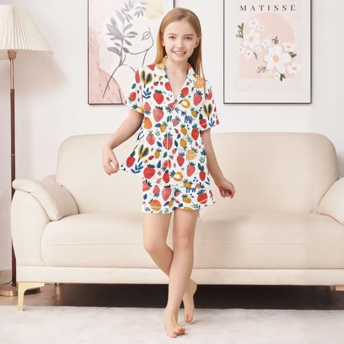 ALAZA Cat Rabbit Strawberry Satin Pajamas Set Short Sleeve Button Down Sleepwear Summer Pjs 2 Piece3