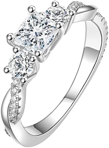 ZLAEBL 1-1/2 Carat (ctw) 3 Stone Moissanite Engagement Rings for Women Princess-Cut Platinum Plated Silver Ring Moissanite Rings, 7