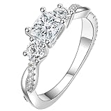 ZLAEBL 1-1/2 Carat (ctw) 3 Stone Moissanite Engagement Rings for Women Princess-Cut Platinum Plated