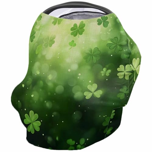 Nursing Cover for Breastfeeding Scarf, St. Patrick's Day Spot Light Retro Green Shamrocks Baby Car Covers Super Soft Multi Use for Canopy Shopping Cart Cover Blanket Stroller Cover