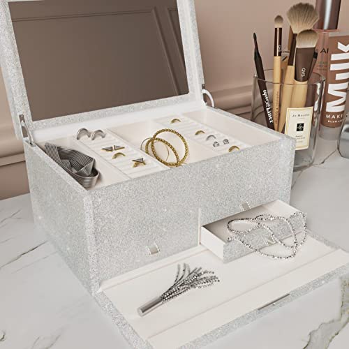 Silver Sparkle Contact Paper Glitter Wallpaper Stick And Peel Bedroom Cabinets Drawers 15.8''X80'' Vinyl Self Adhesive Removable Sparkle Wall Paper Furniture Upgrade Renovation Glitter Contact Paper #TOP6