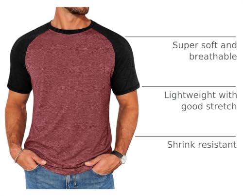 Image of Runcati Mens Casual Slim Fit T Shirts Raglan Short Sleeve Crewneck Baseball Tees Color Block Workout Fashion Shirt