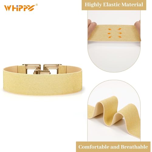 WHIPPY Women Wide Elastic Waist Belt Fashion Hollow Out Square Gold Buckle Stretchy Belt Waistband for Ladies3