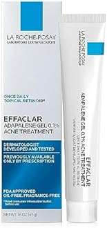 La Roche-Posay Effaclar Adapalene Gel 0.1% Acne Treatment, Retinoid Cream, Acne Medication Gel For Blackheads & Whiteheads, Oil Free, Helps Clear And Prevent Blemishes & Clogged Pores