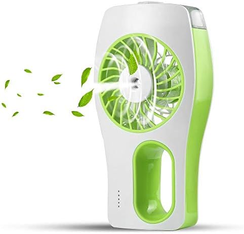 Allkeys Handheld Misting Fan, Mini Personal Portable Cooling Fan, Battery Powered, USB Rechargeable, 3 Settings, Small Hand Held Fan with Spray Bottle for Home, Office, Desk, Outdoor and Travel, Green