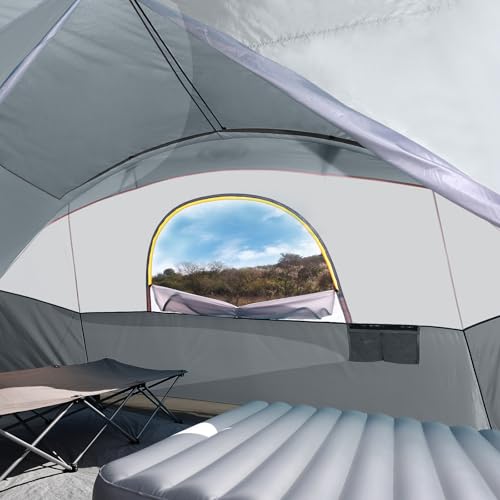 UNP Camping Tent 8/9 Person, Family Camping Tent, 5 Large Ventilation Mesh Windows, 14'x14'x78 inches Tall with Dividers Curtain for 2 Room - Image 4