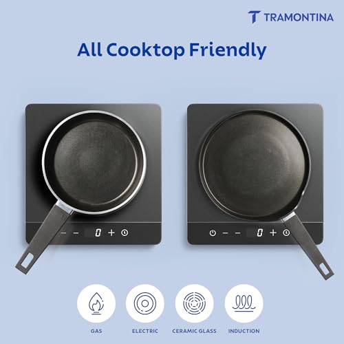 Image of TRAMONTINA Aura Cookware Set of 2- Frypan 20cm, Dosa tawa 28cm | Reinforced Ceramic Non-Stick Cookware | Quick & Even Heating | Low-Oil Cooking | Bakelite Handle | Induction & Gas | Blueberry