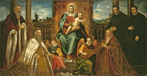 IPLUPJDY Imagen de Lienzo Modernos Cuadro Famosa Pintura Reproducción Dux Alvise Mocenigo y familia ante la dama y el niño de Jacopo Robusti Tintoretto para Decoraciones del Hogar 60x90cm