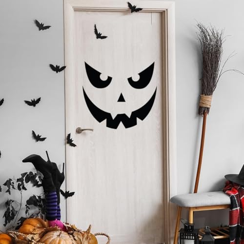 Fun Halloween Face Door Decal Decoration Sticker Removable Halloween Window Sticker for Decoration Indoor Outdoor Party Haunted House Supplies