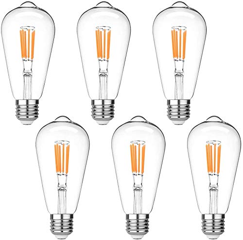 LEDERA ST64 Vintage LED Edison Bulbs Dimmable, Equivalent 60W, Warm White 2700K, Antique LED Filament Bulbs,E26 Medium Base, 600lm, 2700K Warm White, Clear Glass (6-Pack) LEDERA ST64 Vintage LED Edison Bulbs Dimmable, Equivalent 60W, Warm White 2700K, Antique LED Filament Bulbs,E26 Medium Base, 600lm, 2700K Warm White, Clear Glass (6-Pack)