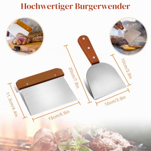 MAIKEHIGH Grillspachtel Plancha Kit Edelstahl Grillbesteck 9 Stück Schwere – Ansicht 3