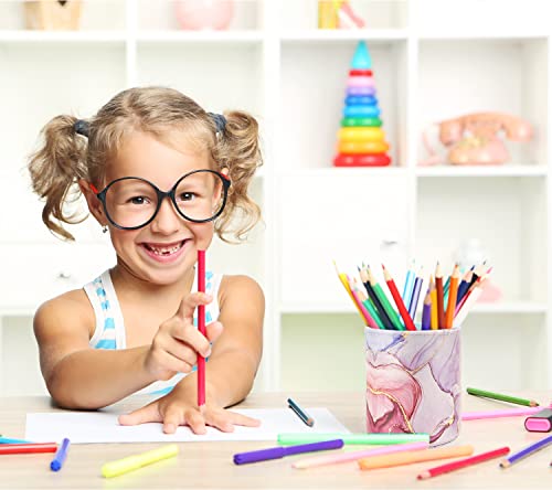 Image of Pen Holder for Women Girls, Pencil Cup Pink Desk Decor, Makeup Brush Holder Large Pu Leather Multi-Functional Organizer Cup for Office, Classroom, Home, Colorful Marble