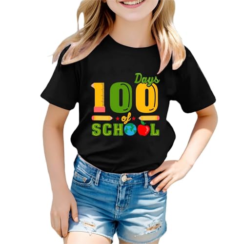 100 giorni di scuola maglietta per bambini Happy 100th Day t-shirt ragazzi ragazze top tè top, Nero , 3-4 Anni