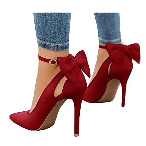 Image of Fashare Womens High Heels Bow Tie Back Sexy Stiletto Ankle Strap Wedding Dress Pumps Shoes