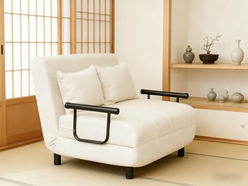 With ソファーベッド ソファ 洗える 2人掛け sofa カバーリング リクライニング シングル 折りたたみ コンパクト 幅100cm ホワイトベージュ b75-100-01wb [2]