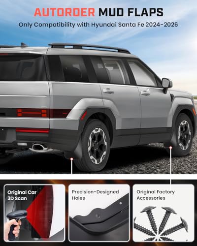 Image of Autorder Mud Flaps for Hyundai Santa Fe 2024-2026 Accessories All-Weather Splash Guards Protect Paint Mudflap No Drilling Required Mud Guard Body Kits for Santa Fe Set 4PCS