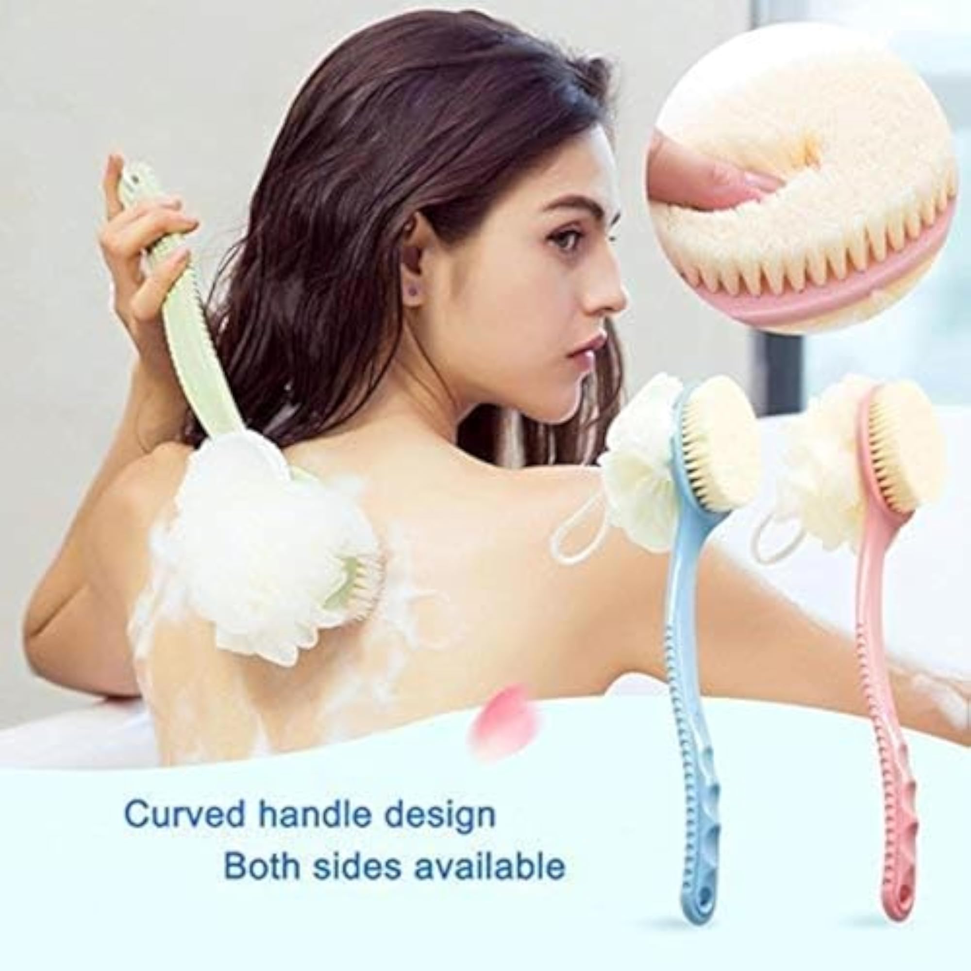2 IN 1 Back Body Bath Brush with Loofah, Exfoliating Scrubber