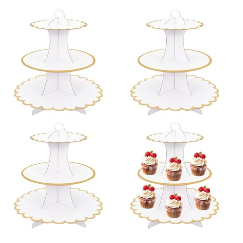 4PCS White Cake Stand Cardboard Cupcake Stand 3 Tier Cupcake Dessert Holder