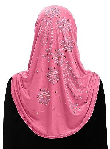 Aiyah Hijab Scarf Big Girls/Kids Pre-teen Headscarf one piece Junior Muslim Amira with Rhinestones (Rose Pink)2
