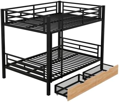 Bellemave Full Size Metal Bunk Bed with 2 Drawers, Can be Convertible to 2 Beds for Kids Teens, Black