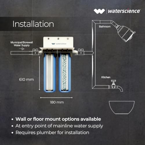 Image of WaterScience RIO Two Stage 20-Inch Hard Water Filter For Tank | Main Line Whole House Filter | Wall /Floor Mount | Applicable For 2BHK Homes With High Sediment | 2Y Warranty,Sedimentation