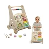 Buddy Baby Montessori- Andador bebés de madera - Carrito correpasillos para primeros pasos con juguetes y actividades - Carro caminador para bebé +12 meses (Oslo/Multicolor)