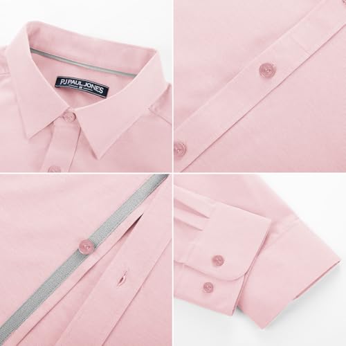 PJ PAUL JONES Mens Untucked Dress Shirts Casual Button Up Shirt Long Sleeve Business Casual Shirts Pink L — view 4