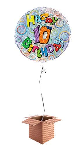 PARTYRAMA.CO.UK Happy 10th Birthday Holographic Round Foil Balloon - Inflated Balloon in a Box