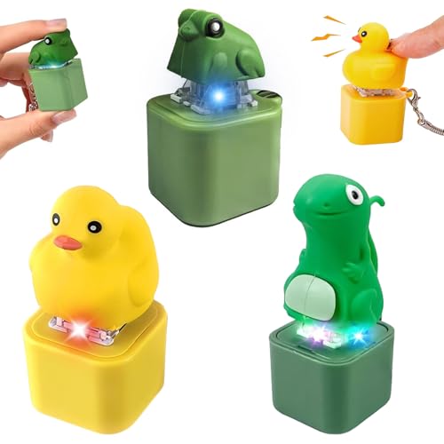 3PCS Quacking Duck Fidget Toy Keychain, Juguete Inquietante De Rana, Llavero de botón de lagarto, Llavero Recargable de Rana croando, Teclado De Pato Llave-ro, Llaver-o Con Sonido De Lagarto