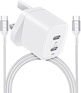 USB C Charger Plug, Familaha 40W[20W+20W] 2-Port USB C Plug and 2M USB C to USB C Cable, PD3.0 Type C Fast Wall Adapter for iPhone 14/13/12/Pro Max, iPad, Samsung Galaxy S22/S21, Pixel 7/6, Xiaomi