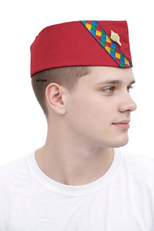 ketkar Cotton Uttarakhand Pahadi Topi with Brahmakamal Design | Traditional Himachali Cap for Men | Soft Comfortable Ethnic Wear for Festivals (Set of 1)-picture-30