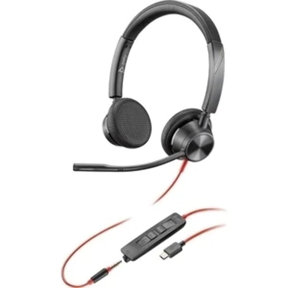 Plantronics -Blackwire 3325 Wired Stereo USB-C Headset with Boom Mic -Connect to PC/Mac via USB-C or Mobile/Tablet via 3.5 mm Connector -Works with Teams (Certified), Zoom & More,Black,214017-101