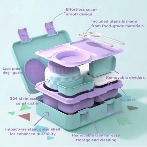 Image of Bento Box for Kids, Leakproof Kids Lunch Box with 8.5OZ Thermo Food Jar & Lunch Bag, 3-4 Compartments Toddler Insulated Lunch Box for Girls, BPA Free Lunch Containers for School Daycare