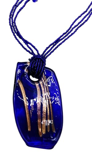 Collier en verre antique Murrina Venise bleu et acier inoxydable de luxe