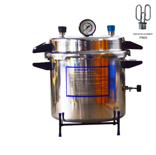 Image of Autoclave Sterilizer Aluminium Pressure Cooker Type in Mirror Finish Capacity 21L & Size 12 inch Dia X 12 inch H 1 Eaxtra Element Free
