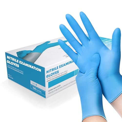 K-MART Guantes profesionales multiusos de nitrilo sin polvo, desechables, extra fuertes, caja de 100 unidades, color azul (100 unidades, talla S, paquete de 100)