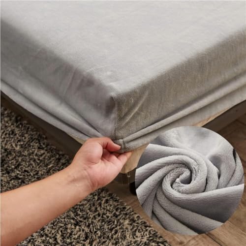 Sábana Bajera Ajustable de Franela 200x220 cm- Highdi Gris Claro Sábana Bajera de Terciopelo Elástica de Invierno, Sábana Bajera 200x220 Adecuada para Colchón de 25-30 cm