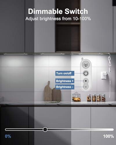 Image of Remote Control Under Cabinet Led Light Plug in, Dimmable Daylight White 4500K, 3 Pack 12 inch Linkable Under Counter Lights for Kitchen Upgrade ETL Listed Plug 24V, UNO-LK 4500K