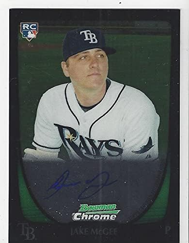 Jake McGee Autographed Green Parallel Bowman Chrome Collectible Baseball Card - 2011 Bowman Chrome Baseball Card #191 (Tampa Bay Rays) Free Shipping